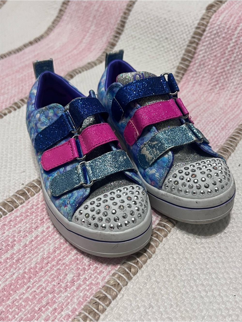 Kids Sparkle Velcro Sneakers in Blue and Pink